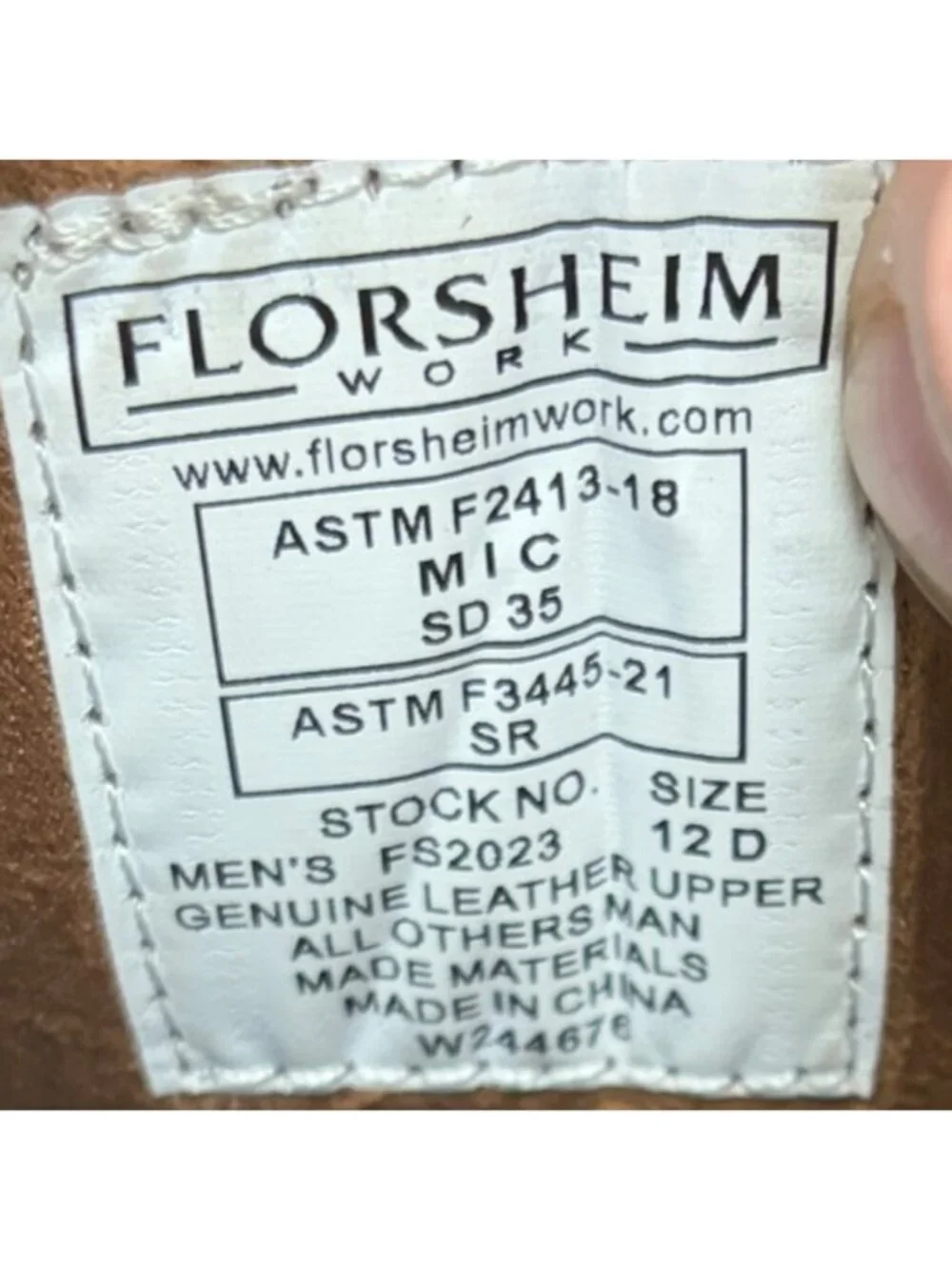 Florsheim Loedin SR Mens Size 12 Brown Leather Steel Toe Wingtip Oxford Shoes